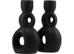 Portacandele In Ceramica Nera Moderna Deco Decorazione Da Tavolo Davanzale H16Cm Set Di 2