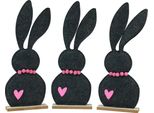 Decorazione Da Tavola Coniglietto Pasquale In Feltro Cuore Nero 45Cm Supporto Pasquale 3Pz