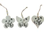Ciondolo Decorativo Cuore Fiore Farfalla Legno 9Cm Set Di 3