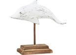 Figura Decorativa Di Delfino Marino In Bianco, Scolpita A Mano In Legno Di Albasia, Decorazione Da Tavolo Rustica 28×6,5×26 Cm