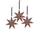 Decorazione Natalizia A Ciondolo Stella Glitter Bordeaux Set Di 4 Finestre Per Albero Di Natale