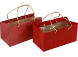 Sacchetti Regalo In Carta Rossa Con Manici 24X12X12Cm - Set Di 6, Confezione Per Regali, Souvenir, Sacchetti Di Carta Di Alta Qualità
