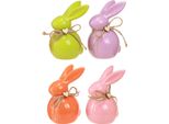 Set Di Coniglietti Pasquali In Ceramica - Coniglietti Decorativi Colorati Primavera 9,5 Cm, 4 Pezzi