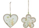 Ciondolo Decorativo In Legno Fiore Cuore Motivo Vintage Primavera Estate Decorazione 12Cm 6 Pezzi