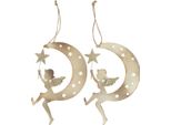 Ciondolo Angelo Stella Decorazione Natalizia Decorazione Per Finestre Metallo Oro 19 Cm Set Da 2, 2 Pezzi