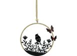 Appendino Decorativo In Metallo Nero Beige Bianco A Molla Ø15Cm 2Pz - Elegante Decorazione A Molla Con Uccello E Farfalla