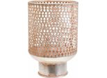 Lanterna Vintage Con Design Da Lampada Da Tavolo, Portacandele In Metallo Ø18Cm H27Cm, Tea Light In Vetro Rosa Argento