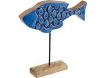 Decorazione Marittima Pesce In Legno Su Supporto Blu - Decorazione Salotto Decorazione Giardino Figura 25Cm