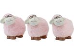 Pecora Rosa In Ceramica Decorativa Con Occhiali E Pelliccia Di Peluche Set Di 3 10,5×5,5×9 Cm