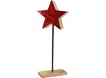 Decorazione Natalizia Stella Rossa Naturale In Legno Di Mango Con Asta E Base In Metallo, Decorazione Da Tavola Festiva 20X9,5X50Cm