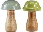 Funghi Decorativi In Legno Grigio Verde Ø6Cm H10Cm Set Da 2 Decorazioni Da Tavola Vintage, 2 Pezzi