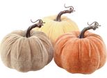 Decorazione Autunnale A Forma Di Zucca Decorazione Da Tavola Vellutata Giallo Marrone Arancione Ø13Cm H11,5Cm Set Da 3, 3 Pezzi