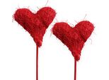 Cuore Di Sisal Rosso 5Cm Su Bastoncino - Decorazione Cuori Matrimonio San Valentino 24 Pezzi