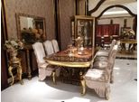 Set Sala Da Pranzo Tavolo Vetrinetta 6X Sedia Cassettiera Specchio Gruppo Barocco Nuovo