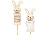 Decorazione Pasquale In Legno Fiore Spina Coniglio Natura, Marrone, Bianco 32Cm Set Di 8
