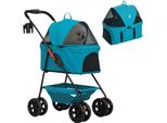 Pawhut Passeggino Per Cani 3 In 1 Box Per Cani Pieghevole, Borsa Da Trasporto Pieghevole Con Portabicchieri, Passeggino Per Cani, Passeggino Per Gatti Con Ruote A 360° Passeggino Per Gatti Per Mini Cani Sotto I 4 Kg, Turchese
