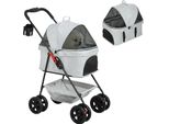 Pawhut Passeggino Per Cani 3 In 1 Box Per Cani Pieghevole, Borsa Da Trasporto Pieghevole Con Portabicchieri, Passeggino Per Cani, Passeggino Per Gatti Con Ruote A 360° Passeggino Per Gatti Per Mini Cani Sotto I 4 Kg, Grigio Chiaro