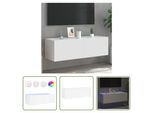 The Living Store Pensile Tv Con Luci Led Bianco 100X35X31 Cm