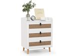 Comodino Costway Con 3 Cassetti, Tavolino Moderno, Comodino Con Gambe In Legno Massiccio Per Stanze Piccole, Comodino In Stile Boho 60 X 40 X 75 Cm, Bianco
