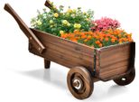 Costway Carrello Portafiori In Legno, Carrello Portapiante Con Ruote E Manici, Carrello Portafiori Con Foro Di Drenaggio, Carrello Portavasi Per Piante, Carriola Da Giardino, Carrello Portapiante Rustico Per Giardino Terrazzo, Marrone