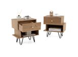 Set Di 2 Comodini Costway, Comodino Con Cassetto, Vano A Giorno E Gambe In Metallo, Tavolino Da Divano Console Da Comodino 44 X 29 X 47 Cm