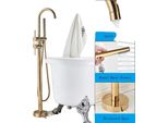 Miscelatore Per Vasca Freestanding, Comando A Doppia Maniglia, Design Elegante, Oro Polacco