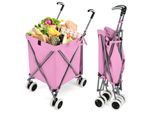 Costway Carrello Spesa Pieghevole 90L/55Kg, Carrello A Mano Con Ruote, Maniglia E Borsa In Oxford Rimovibile, Carrello Spesa, Borsa Trolley Rosa