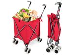 Costway Carrello Spesa Pieghevole 90L/55Kg, Carrello A Mano Con Ruote, Maniglia E Borsa Oxford Rimovibile, Carrello Spesa, Borsa Trolley Rosso