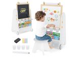 Cavalletto Per Bambini Costway, Lavagna Per Bambini 4 In 1 Con Sgabello, Lavagna Magnetica E Scolastica, Scaffali, Rotolo Di Carta E Accessori Per Bambini Dai 3 Anni In Su