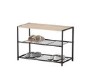 Scarpiera Industriale Con Piano In Legno - 3 Livelli - 63 X 30 X 43 Cm - Metallo E Legno - Organizzatore Di Scarpe - Nero