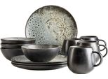 Frühstücks-Geschirrset MÄSER CARELLIA, aus Steinzeug, grau, 12 tlg., Steinzeug, Geschirr-Sets, Geschirr-Set, Service