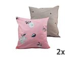 Home Elements Federa 40X40 Cm, Set Di 2, Due Disegni, Fiore Rosa + Punto Grigio