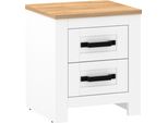 Comodino Casa Dolce Teoria 9, Bianco + Rovere, 46X41X52 Cm, 2 Cassetti, Protezione Bordi In Abs