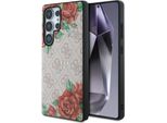 Etui Guess Leather 4G Flowers Print Metal Classic Logo Magsafe Samsung Galaxy S25 Ultra RóżOwy