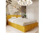Muralo Letto Imbottito Per Camera Da Letto Letto Imbottito Con Rete E Molla A Gas Letto Con Testiera Imbottita Letto Matrimoniale 140X200 Letto Con Contenitore Giallo