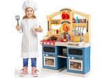 Costway 69 Pz. Cucina Per Bambini Con Luci, Vapore, Musica E Suoni, Cucina Da Gioco Con Accessori, Cucina Da Gioco Per Bambini Con Pompa Dell'acqua E Lavello, Cucina Giocattolo Per Bambini Dai 3 Anni In Su (Blu)