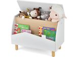 Costway Scaffale Per Bambini Per Libri E Giocattoli, Scatola Per Giocattoli Con Coperchio A Cerniera, Scaffale Per Giocattoli In Legno, 60 X 30 X 44 Cm (Bianco)
