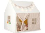 Tenda Per Bambini Costway Per Interni, Casetta Per Bambini Con Tappeto E Luci, Tenda Da Gioco Per Bambini E Bambine 3-8 Anni, Beige