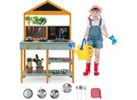 Set Da Cucina Per Bambini Costway, Cucina Da Esterno Con Fioriera, Rubinetto Girevole E Lavello Estraibile, Per Bambini A Partire Dai 3 Anni Di Età