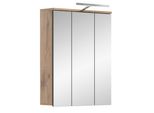 Mobiletto Per Bagno Con Specchio Mason A 3 Ante, Con Decoro In Rovere Chiaro.