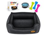 LovPet® Hundebett Hundekissen Hundekorb Chiller, Inkl. Napf + 3X Kauknochen, Hundesofa Kissen für Kleine, Mittelgroße & Große Hunde, Bezug abnehmbar und waschbar
