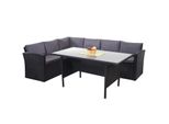 Poly-Rattan-Garnitur MCW-A29, Gartengarnitur Sitzgruppe Lounge-Esstisch-Set, Schwarz ~ Kissen Dunkelgrau