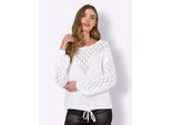 Strickpullover HEINE Pullover, Damen, Gr. 40, weiß, 100% Baumwolle, unifarben, Langarm, Pullover