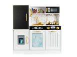 Cucina Da Gioco Coil, Cucina In Legno, Cucina Da Gioco Per Bambini, Cucina Con Accessori, Cucina Grande, Frigorifero, Forno, Microonde, Accessori Da Cucina, Telefono, Oro