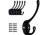 Toj Living Ganci Da Parete - Set Di 5 Ganci - Armadi - Ganci Per Abiti Da Montare A Parete - Con Viti - Acciaio Inossidabile - Nero