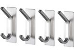 Toj Living Ganci Da Parete - Set Con 4 Ganci - Ganci Per Armadi - Ganci Per Cappotti Da Parete - Ganci Da Parete Per Armadi - Selbstklebend - Handtuchhalter Ohne Bohren - Edelstahl - Silber