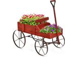 Costway Portafiori In Legno Carrello Portapiante Carrello Portafiori Con Ruote In Metallo Portafiori Per Giardino E Terrazza 34X62X60Cm (Rosso)