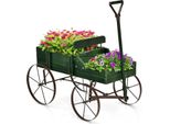 Costway Portafiori In Legno Carrello Porta Piante Carrello Porta Fiori Con Ruote In Metallo Porta Fioriera Per Giardino E Terrazzo 34X62X60Cm (Verde)