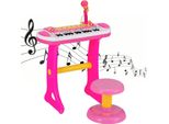 Tastiera Per Bambini Costway Con 31 Tasti, Strumento Musicale Portatile Con Molteplici Suoni Ed Effetti Luminosi, Microfono E Sgabello Regolabili, Simpatico Pianoforte Giocattolo Per Bambini Dai 3 Anni In Su (Rosa)