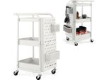 Costway Carrello Da Portata A 3 Livelli, Carrello Da Cucina Con 2 Ripiani, 2 Cestini, 4 Ganci E Maniglia, Carrello Multiuso Per Cucina, Garage E Ufficio, Bianco